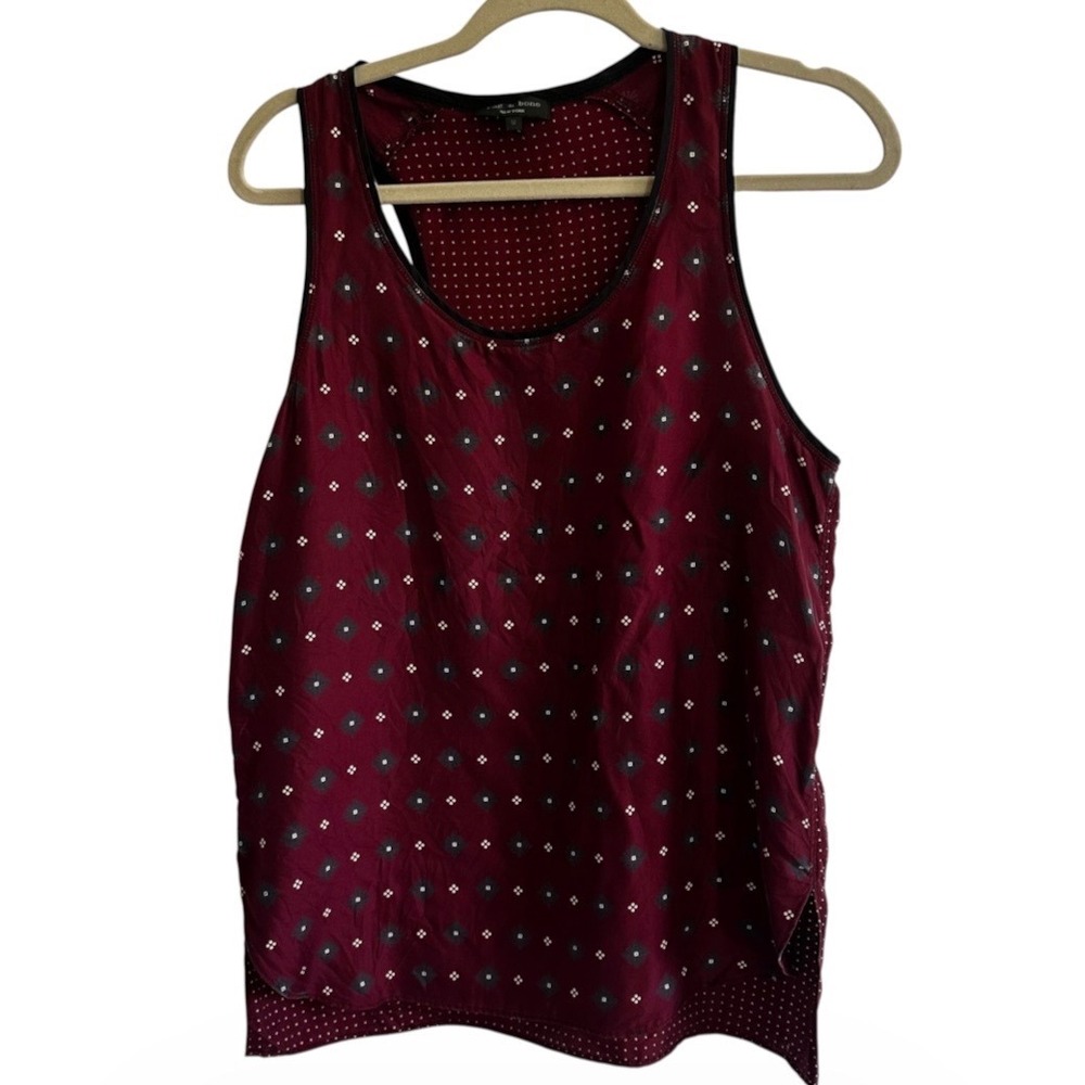 Rag & Bone Women Teddy Burgundy Silk Geometric Racerback Tank Top Medium | 0136 - Picture 3 of 10